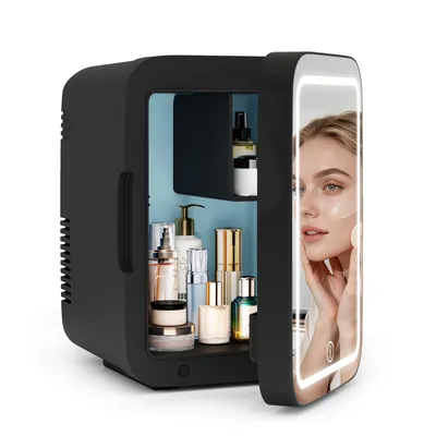 Produktbild von Puluomis Mini Kühlschrank 4L mit LED Spiegel tragbar für Kosmetik, Kühlbox Warmbox schwarz