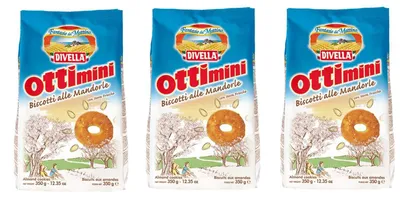 Produktbild von 3x Divella Ottimini Biscotti alle Mandorle Shortbread Kekse mit gehackten Mandeln 350g biscuits cookies italienische Kekse