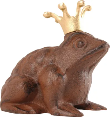 Produktbild von Süßer Froschkönig mit Krone S, Antike Dekofigur rostbraun, Gusseisen schwere Qualität, Landhausstil, 0,94 kg, Märchenhaft