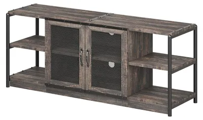 Produktbild von TV-Lowboard im Industrial-Farmhouse-Stil - Medienkonsole - Für 190–203 cm Fernseher - 160 cm Länge - 63,5 cm Höhe - Holz - Gittertüren - Dunkle Eiche