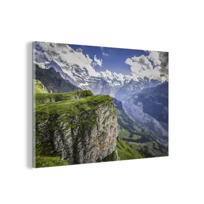 Obrázek produktu pro MuchoWow® Obrazy na skle - Nástěnné obrazy - Fotografie na skle Pohled z Lauterbrunnenu 60x40cm Nástěnná dekorace ze skla - akrylová malba na sklo - akrylové