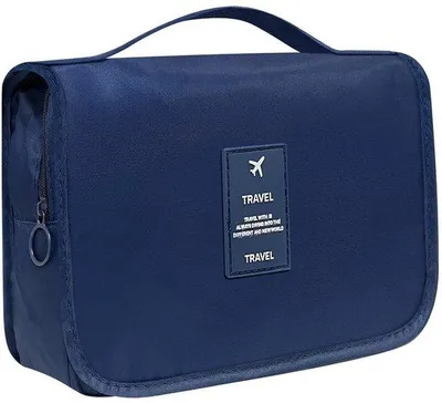 Immagine prodotto di Borsa da toilette impermeabile da appendere, borsa da viaggio per cosmetici da donna e da uomo, con gancio, blu navy