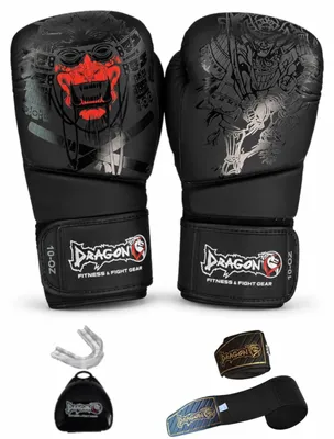 Immagine prodotto di Guantoni da boxe Yakuza, adatti per Muay Thai, kickboxing e allenamento di sparring, da uomo e da donna. Ideali per il sacco da boxe e per l'allenamento, disponibili anche come guantoni da kickboxing. Colore: nero. Il set include bende e paradenti (3 pezzi). Taglia: 8 oz