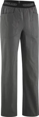 Graue Kletterhose "Me Legacy Pants" von Edelrid mit elastischem Bund und zwei Taschen.