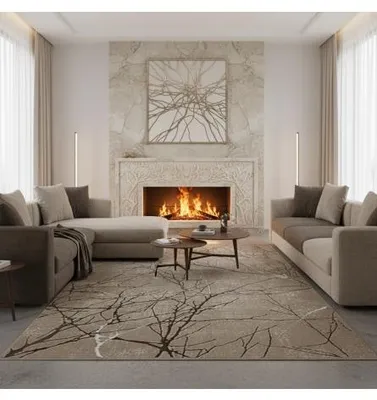 Immagine prodotto di Melis Home Tappeti moderni e di design Beige 200 cm rotondo Tappeto grigio moderno con motivo astratto di rami ed effetto marmo