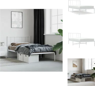 Produktbild von vidaXL Bettgestell mit Kopfteil Metall Weiß 75x190 cm -  Betten & Bettgestelle