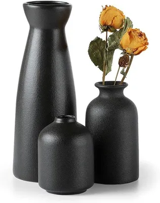 Zdjęcie produktu dla Zestaw małych czarnych wazoników ceramicznych do rustykalnej dekoracji