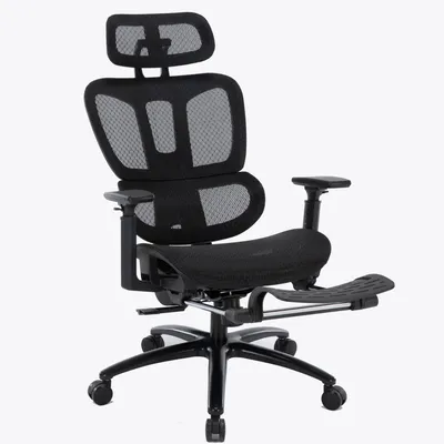 Produktbild von Bürostuhl in moderner Mesh-Optik mit Fußstütze  ergonomischer Drehstuhl mit Nacken und Lordosenstütze - Gamingstuhl mit atmungsaktiver Netzrückenlehne und Wippfunktion ,Farbe:Schwarz