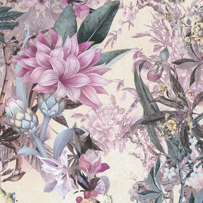 Produktbild von Profhome 381774-GU Blumen Tapete Floral matt weiß rosa grün-grau blau 5,33 m2