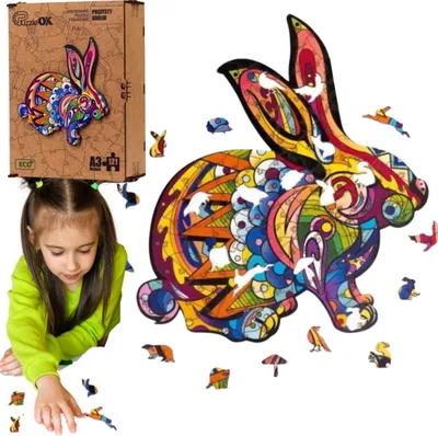 Zdjęcie produktu dla Puzzle Drewniane Układanka Puszysty Zając Królik Puza3-00743