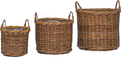 Imagen del producto de Jardinera con espacio de almacenamiento, juego de 3 unidades, color marrón, material: ratán sintético (Kubu)