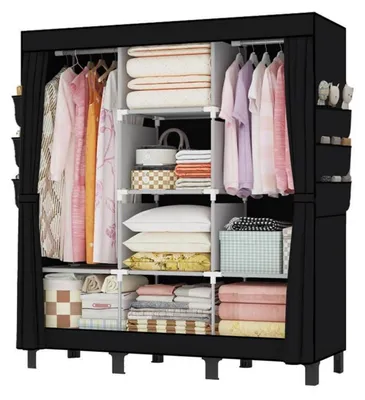 Produktbild von Tragbarer Kleiderschrank 130x45x172 cm Schwarz Stoff Hängeregal Stauraum