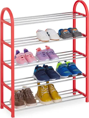 Produktbild von Relaxdays Schuhregal für Kinder, 15 Paar Kinderschuhe, bis Größe 30, offen, platzsparend, leicht, Schuhablage, rot
