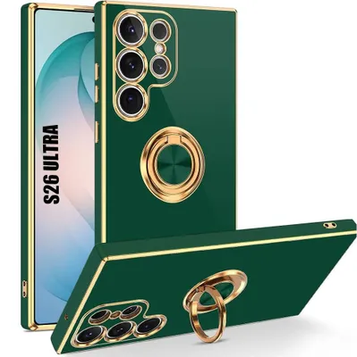 Image de Coque pour Samsung Galaxy S26 Ultra, Protection Anti-Rayures Slim avec Anneau Rotatif - Vert Nuit