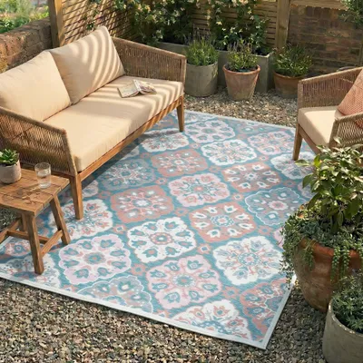 Produktbild von Volero - Outdoor Teppich Boho - Vedra Tile Blau - 160x230 cm - Garten, Terrasse - Boho, Klassik, Industrielle, Modern, Skandinavisch, Retro