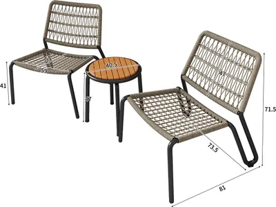 Obrázok produktu pre 3-dielny bistro set - Balkónový nábytok - Záhradný nábytok - Stôl a stoličky - Pozinkovaná oceľ a ručne tkané lano - Masívne drevo - Nosnosť 160 kg