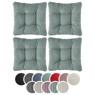 Produktbild von sleepling - 4er Set Stuhlkissen, Sitzkissen, Cord Optik, weicher Möbelstoff, 38 x 38 cm, 7 cm, türkis