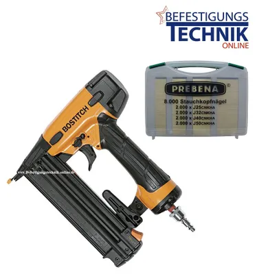 Produktbild von Bostitch BT1855-E 15-55 mm Druckluft Stiftnagler + Prebena J-Box 8000 Stauchkopfnägel J BR-03