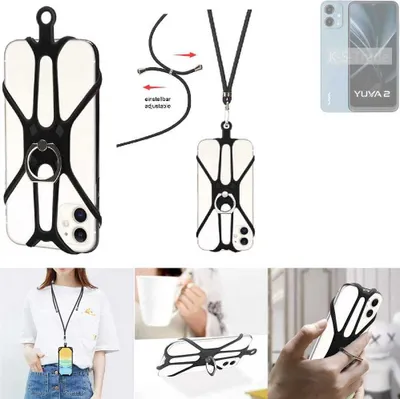 Produktbild von K-S-Trade 3in1 Handykette Handyband Handykordel Halsband Smartphone-Ring Handy-Ring kompatibel mit Lava Yuva 2 Fingerhalterung Handyring Tischständer
