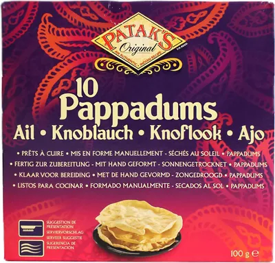 Produktbild von Pataks Pappadums Knoblauch 100g