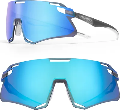 Produktbild von ROCKBROS Fahrradbrille HD-Gläser Brille Schtutzbrille Damen/Herren Transparentes Grau + Blau