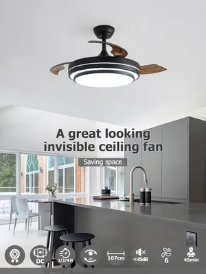 Image de Ventilateur de plafond 107 cm noir mat - 3 pales avec LED tricolores et télécommande