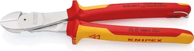 Produktbild von KNIPEX 74 06 250 T Kraft-Seitenschneider isoliert mit Mehrkomponenten-Hüllen, VDE-; mit integrierter isolierter Befestigungsöse zum Anbringen einer Absturzsicherung verchromt 250 mm