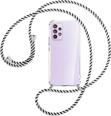 Produktbild von Handykette Backcover-Schutzhülle mit Band (Metall silberfarben) für Samsung Galaxy A53 5G - schwarz/weiß gestreift