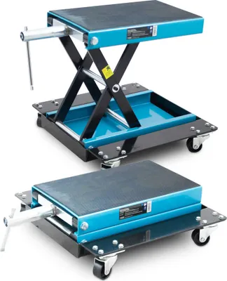 Produktbild von Bituxx Rollbarer Motorrad Heber Hebebühne Montagebock mechanischer Scherenheber Montageständer Rangierheber Lift bis 500kg Blau/Schwarz MS-19205