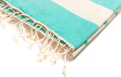 Produktbild von Saunatuch Strandtuch Hamamtuch Türkis Gestreift 100% Baumwolle 100x180