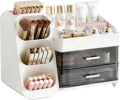 Produktbild von Make-up Organizer, 36 x 19 x 26 cm, 3-in-1 Aufbewahrungsbox mit Schubladen, für Kosmetik