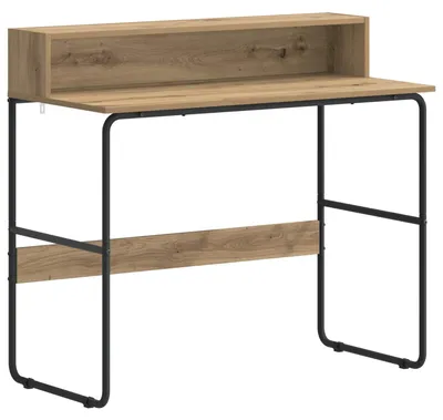 Immagine prodotto di Scrivania con spazio contenitivo in legno effetto rovere artigianale, dimensioni 100 x 50 x 91 cm