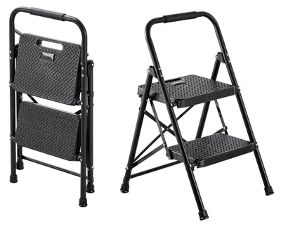 Produktbild von Trittleiter & Haushaltsleiter - 2 Stufen Klappleiter - Anti-Rutsch-Stufen - Komfortabler Handgriff - Tragkraft 272 kg - Faltbar & Platzsparend - Schwarz