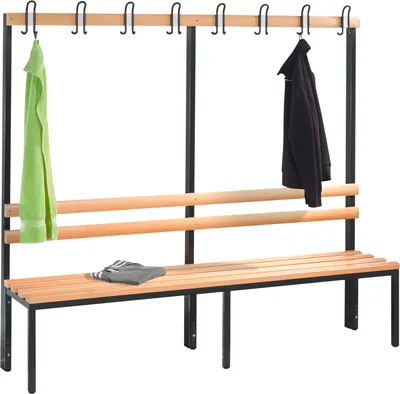 Produktbild von Garderobenbank Umkleidebank Fitness Studio ohne Schuhrost 8 Haken 165x200x40 cm