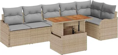 Image de vidaXL Ensemble de canapé de jardin avec coussins 7 pcs Beige et gris clair