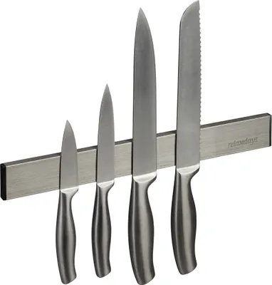 Immagine prodotto di Barra magnetica Relaxdays in acciaio inossidabile, autoadesiva, lunghezza 30 cm, barra magnetica da parete per coltelli e utensili, argento/nero