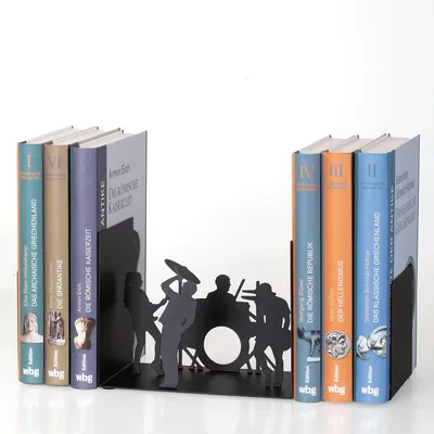 Image de Support de livre Balvi, modèle "The Band", couleur noire. Un groupe de musique représenté comme un support de livre, fabriqué en métal