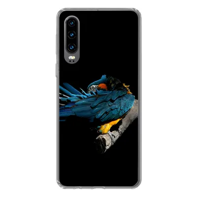 Produktbild von MuchoWow® Handyhülle Schutzhülle Hülle für Huawei P30 Vogel - Federn - Zweig - Schwarz Silikon Softcase Handy Hülle - Kartenbesitzer