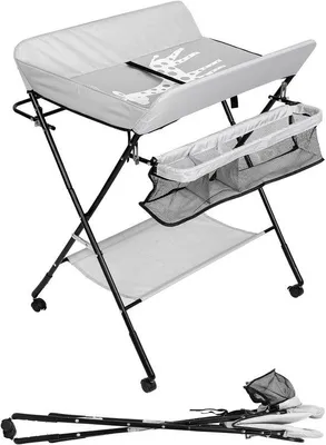 Image de Table à langer Unyqoos®, table à langer pliante, table à langer sur roulettes, étagère à langer, table à langer de 100 cm de hauteur.
