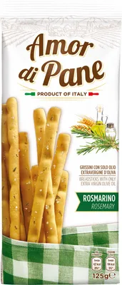 Produktbild von Amor di Pane křupavé tyčinky s olivovým olejem a rozmarýnem 125g