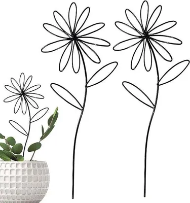 Produktbild von Pflanzenrost mit Blumenform, Set aus 2, Schwarz – Für Zimmerpflanzen, Kletterpflanzen Unterstützung