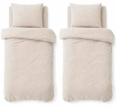 Produktbild von Musselin Bettwäsche 155x220 cm Baumwolle Bettbezug mit Knopfverschluss Einfarbig Beige 4 teilig