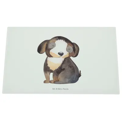 Produktbild von Mr. & Mrs. Panda Schneidebrett Aus Glas Hund Entspannen - Weiß - Geschenk, Schwarzer, Glasschneidebrett, schneidunterlage, Sprüche, Liebe, Schneidplatte, Süß, Entspannt