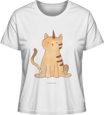 Produktbild von Mr. & Mrs. Panda Damen T-Shirt Einhorn Katze Größe L - Weiß - Geschenk, Oberteil, Kurzarm, Unicorn, Glitzer, Baumwoll, Regenbogen, baumwollshirt, Mieze