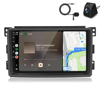 Zdjęcie produktu dla Radio samochodowe CarPlay z kamerą i mikrofonem do Smart Fortwo 451 (2005–2010) – Android Auto, nawigacja GPS, Wi-Fi, DAB+, SWC, RDS, DSP, USB, Bluetooth, 2+64 GB