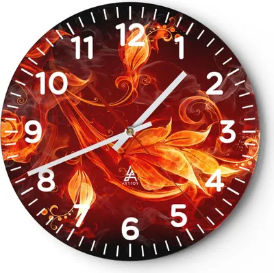 Produktbild von Wanduhr - Rund - Glasuhr - Blätter Feuer Muster - 30x30cm - Schleichendes Uhrwerk - Lautlos - zum Aufhängen bereit - Dekoration Modern - Wanddekoration aus Glas - C4AR30x30-0202