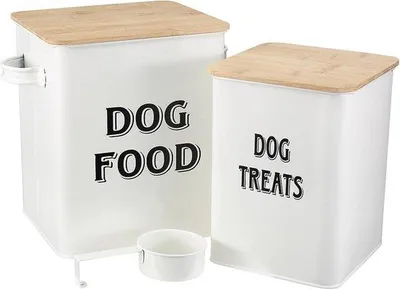 Produktbild von Famanu Futtercontainer für Haustiere, Aufbewahrungsbox für Hundefutter - Weiß mit Holzdeckel