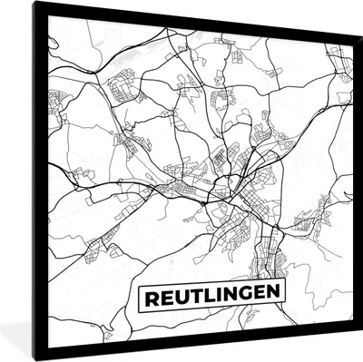 Produktbild von MuchoWow® Gerahmtes Poster Karte - Stadtplan - Reuslingen 40x40 cm - Poster mit Schwarzem Bilderrahmen Wandposter Rahmen Foto Bilder - Mit Rahmen - Wanddekoration Schlafzimmer