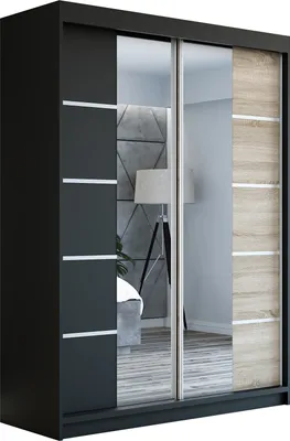 Produktbild von Schwebetürenschrank Kleiderschrank ERO 160 cm Schrank Garderobe Spiegel.Verschiedene Farben (Weiß, Schwarz, Somona). Möbel vom Hersteller!