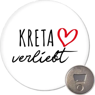 Produktbild von Huuraa Magnet Kreta verliebt 59mm Kühlschrankmagnet rund Flaschenöffner Geschenkidee
